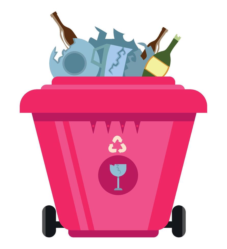 A pink trash can with bottles and bottles inside vector