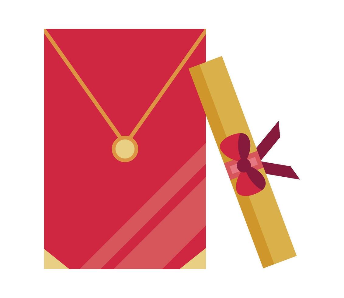 A red envelope with a gold chain and a necklace vector