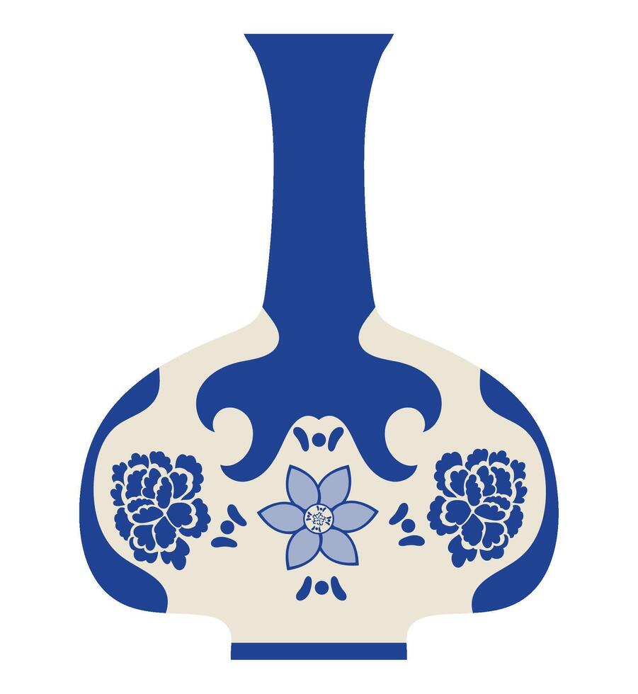 A blue and white vase with flowers on it vector