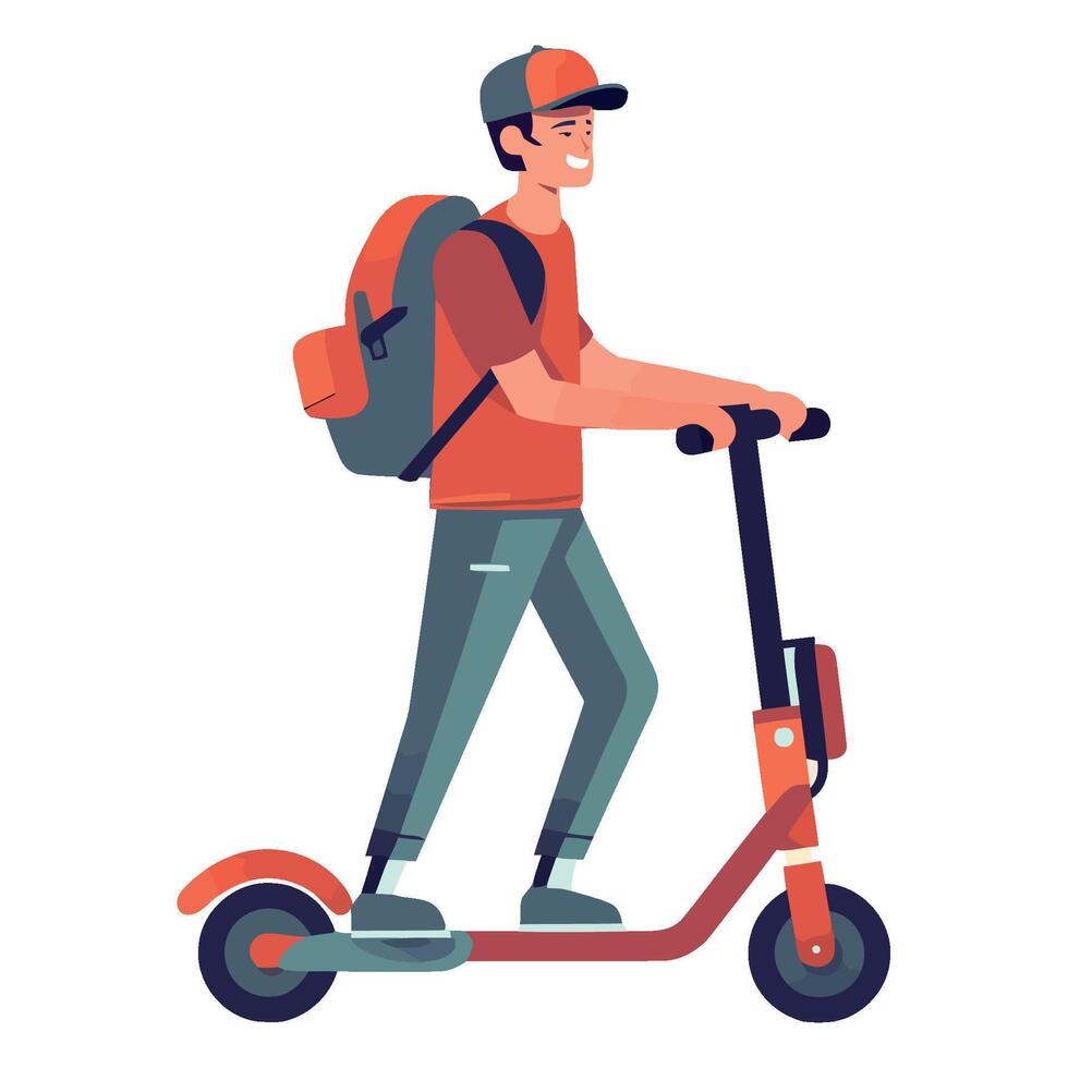 A man riding an electric scooter vector