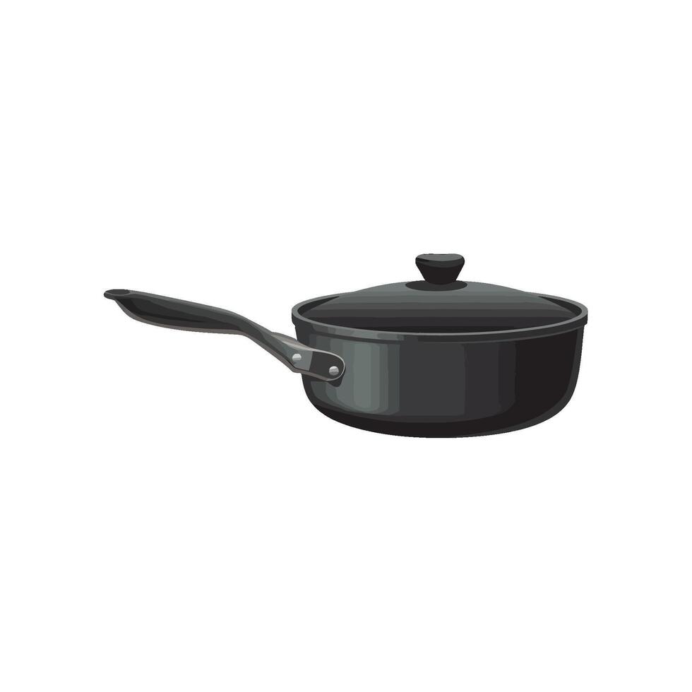 A black pan with a lid on a white background vector