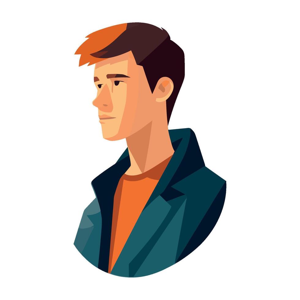 A man in a blue jacket and orange shirt vector