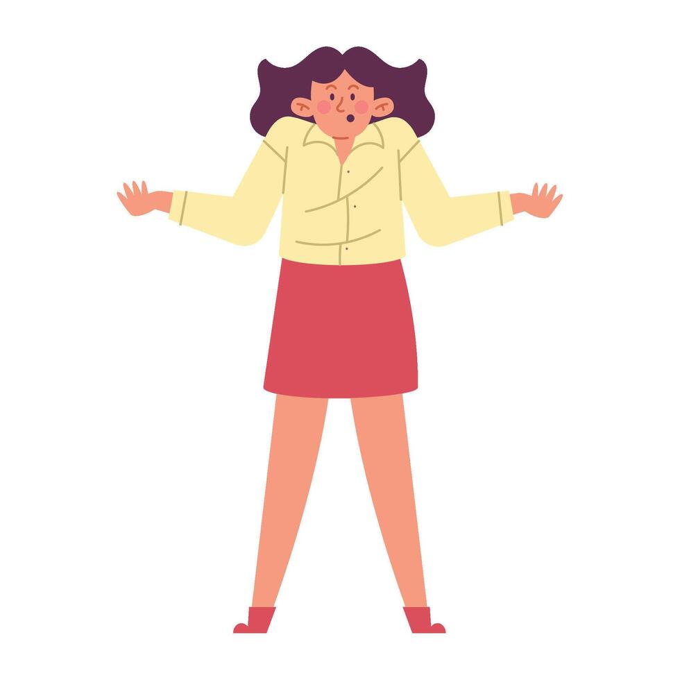 A woman in a skirt and shirt standing with her arms outstretched vector