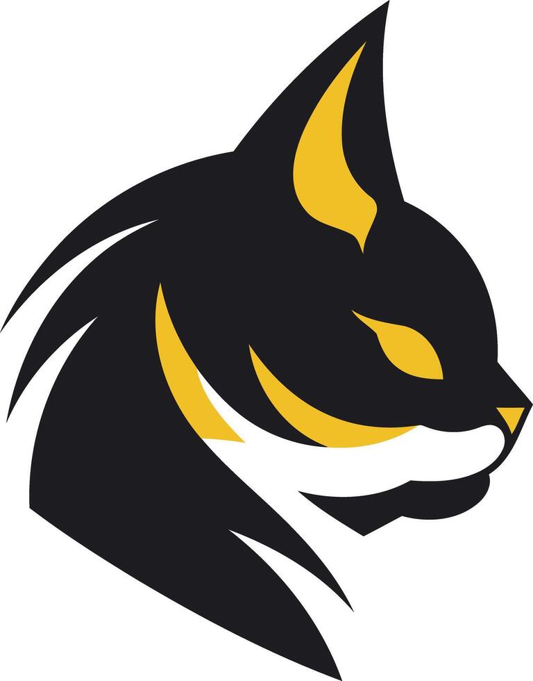 Bold and sleek black cat logo with yellow accents vector
