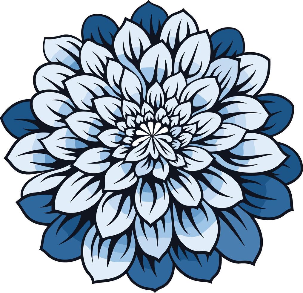 A detailed illustration of a blue and white stylized flower, perfect for adding a touch of elegance to designs vector