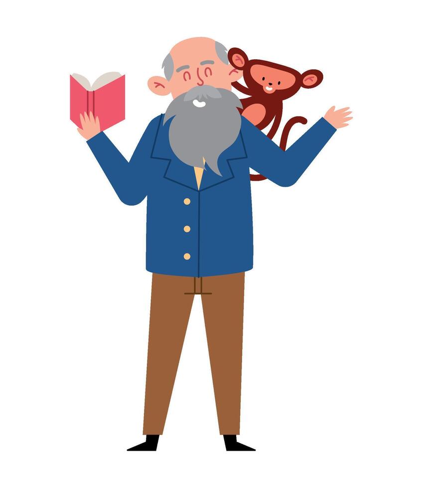 An old man with a beard and a monkey vector