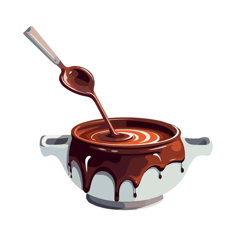 Chocolate sauce in a bowl with spoon illustration vector