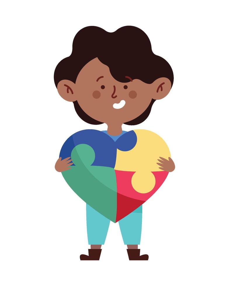 A boy holding a puzzle piece heart vector
