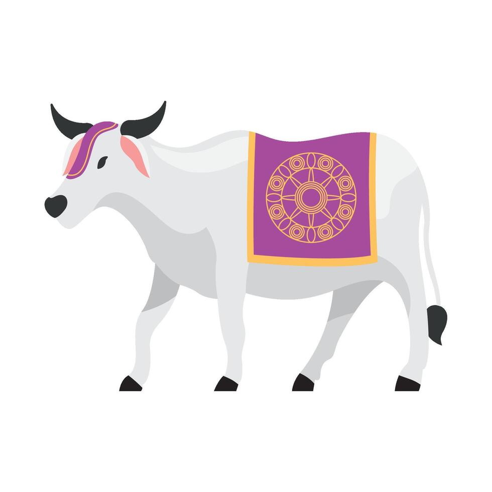A cow with a purple and yellow design on its back vector