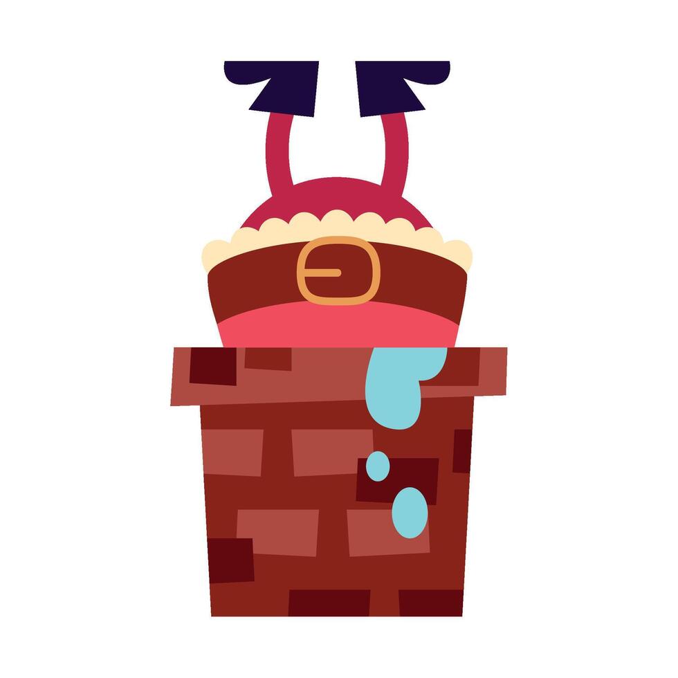 Santa claus in chimney with hat and boots vector