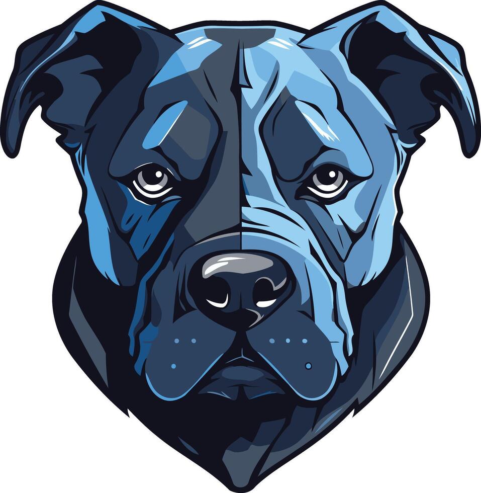 A powerful and striking illustration of a blue and black pit bull head, perfect for use in t-shirt designs, social media graphics, and more vector