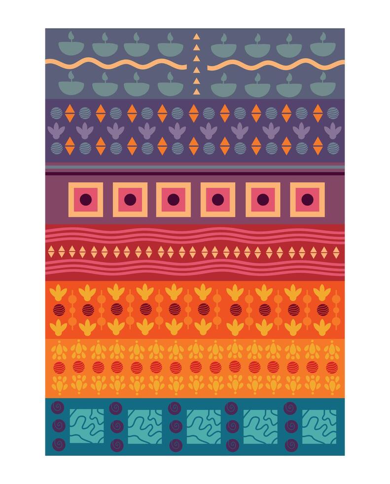 A colorful pattern with geometric shapes and flowers vector