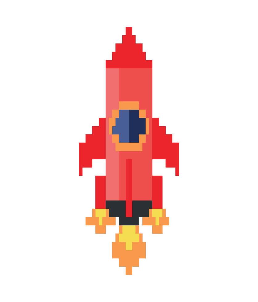 Pixel rocket ship pixel art illustration vector