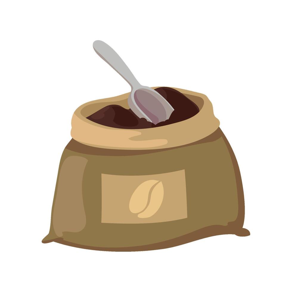 Coffee beans in bag with spoon illustration vector