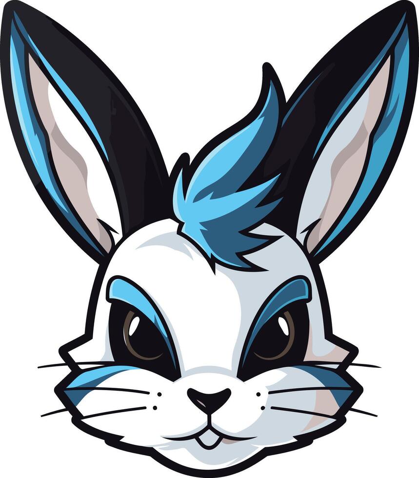 Cool, stylized bunny mascot head with blue and black fur vector