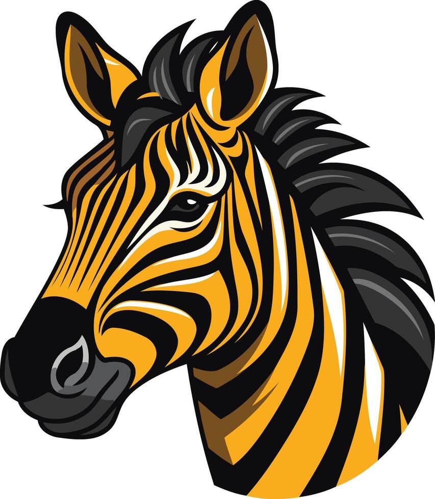 A bold and striking illustration of a zebra's head, featuring a close-up view of its distinctive black and yellow stripes vector