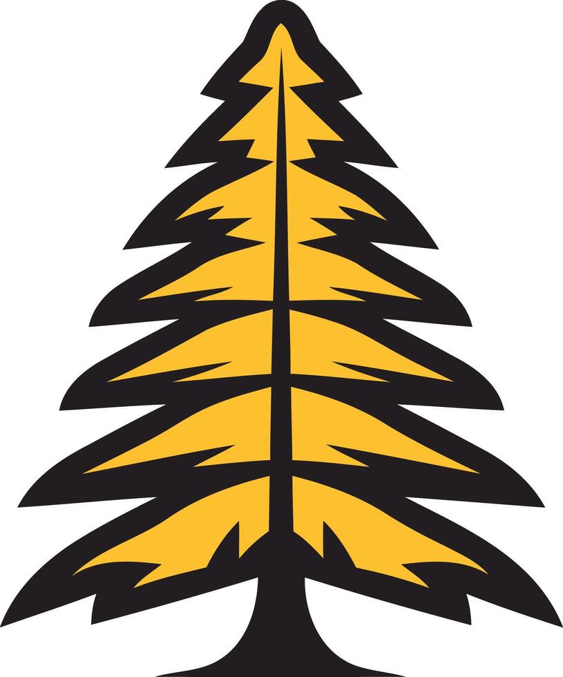 A stylized, bold illustration of a pine tree with yellow foliage and black outlines vector