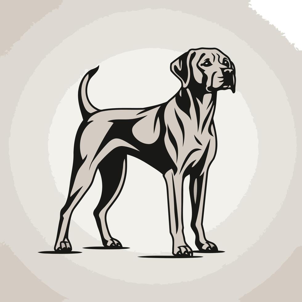 A sleek, black and white silhouette of a majestic dog standing tall, showcasing its elegant and muscular form vector