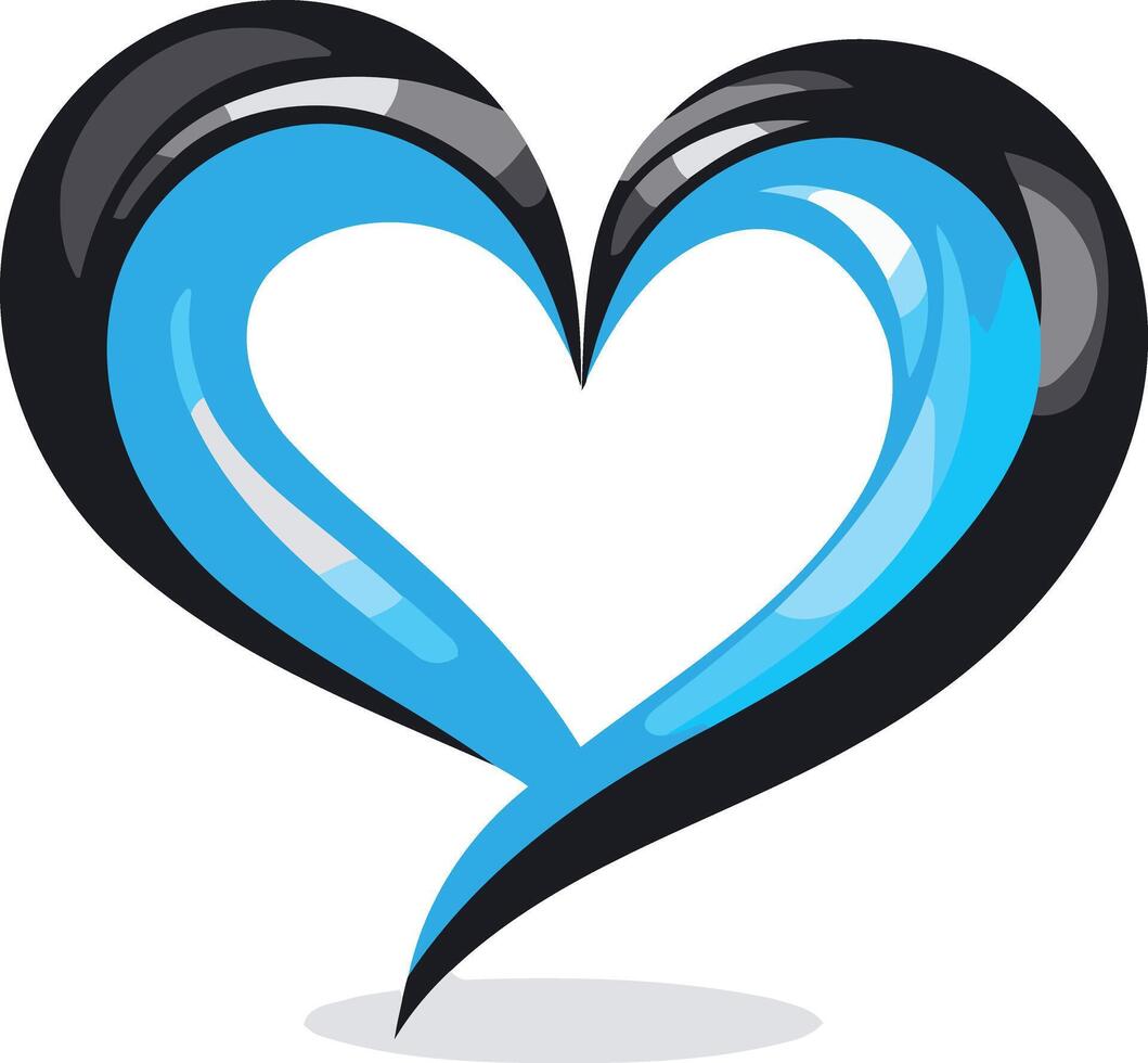 A sleek, modern heart logo design, featuring a vibrant blue interior and a contrasting black outline vector