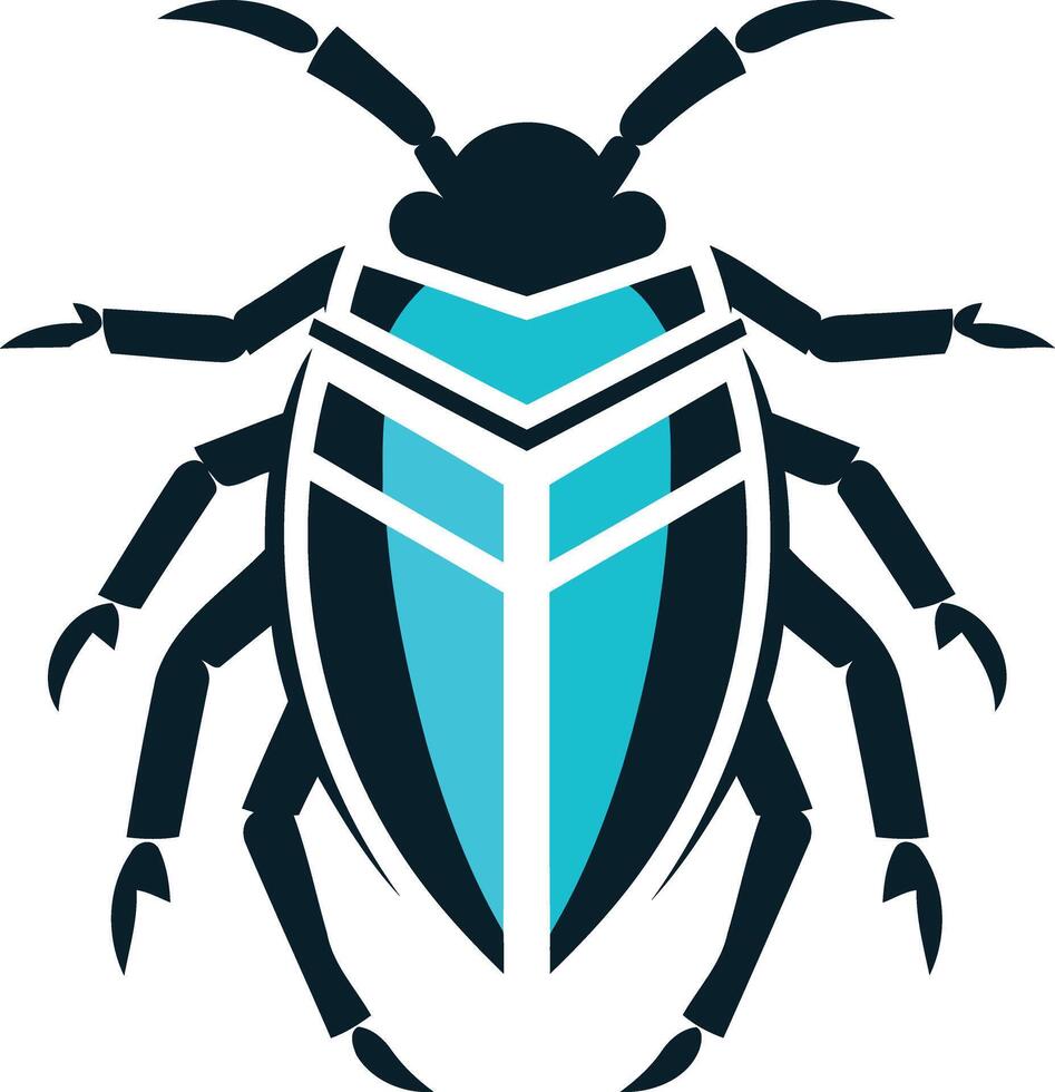 A modern, abstract logo of a bug with a teal and black color scheme vector