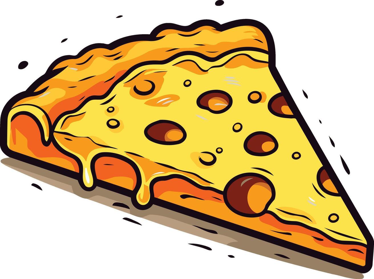 A cartoon illustration of a cheesy pizza slice with gooey melted cheese and visible pepperoni vector