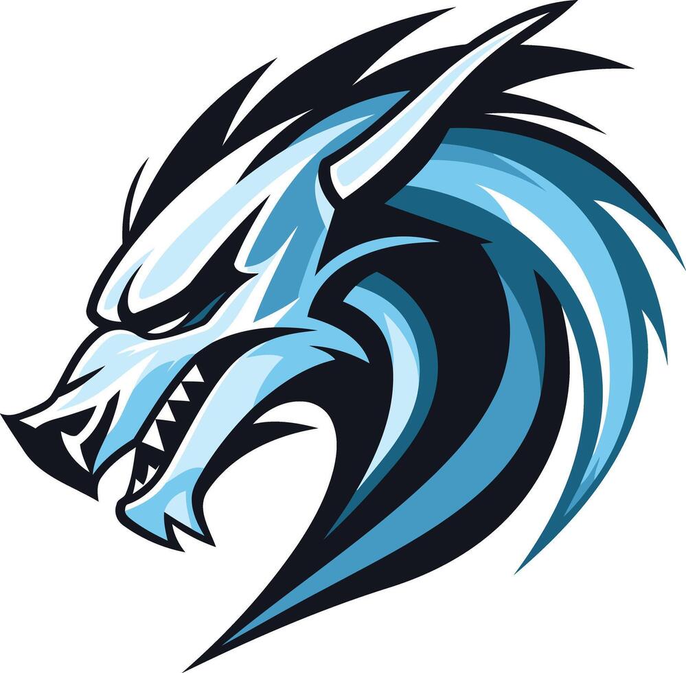 Powerful blue and black wolf logo design with sharp, fierce features vector