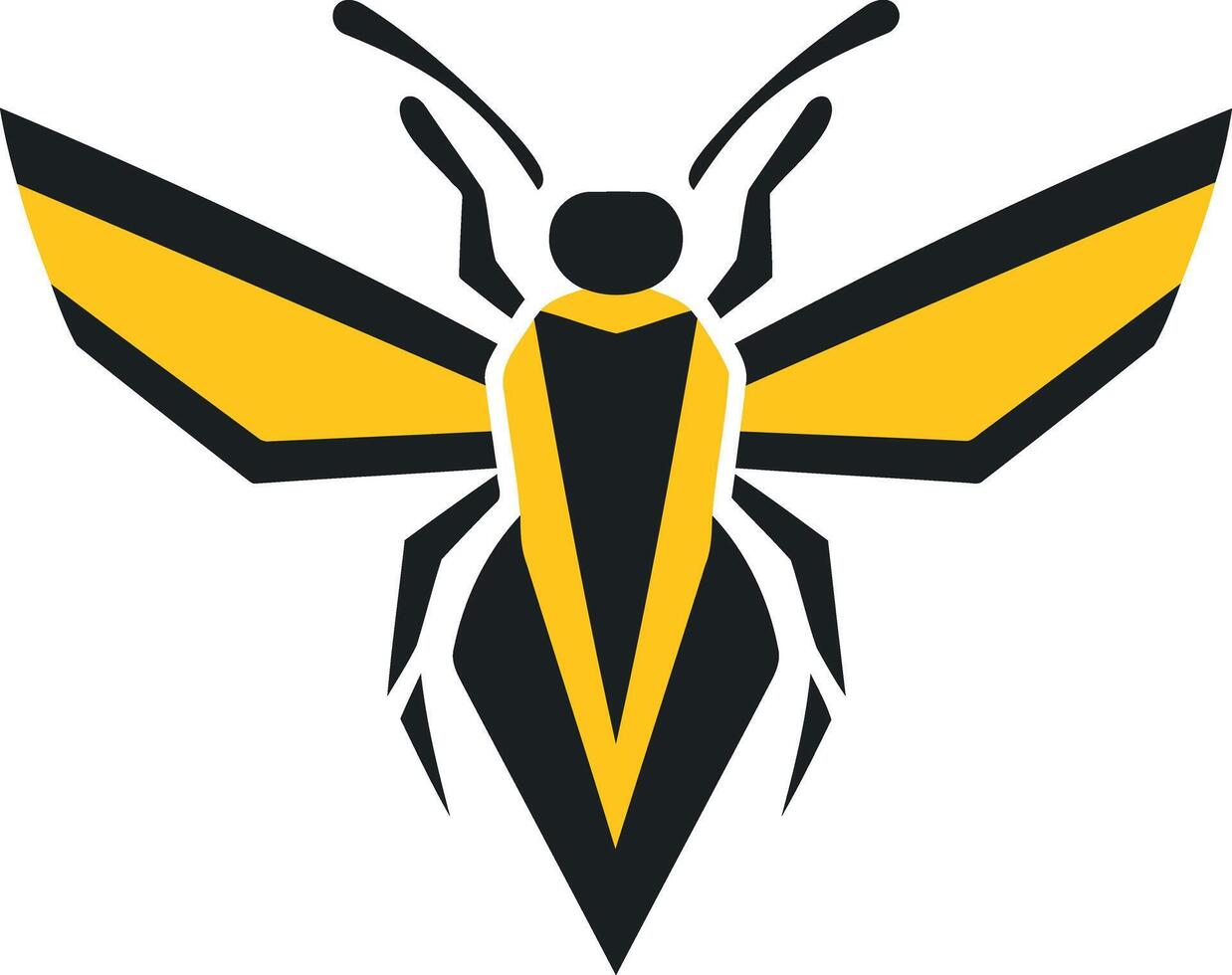Bold and geometric insect logo design, featuring a stylized bee with sharp angles and vibrant yellow accents vector