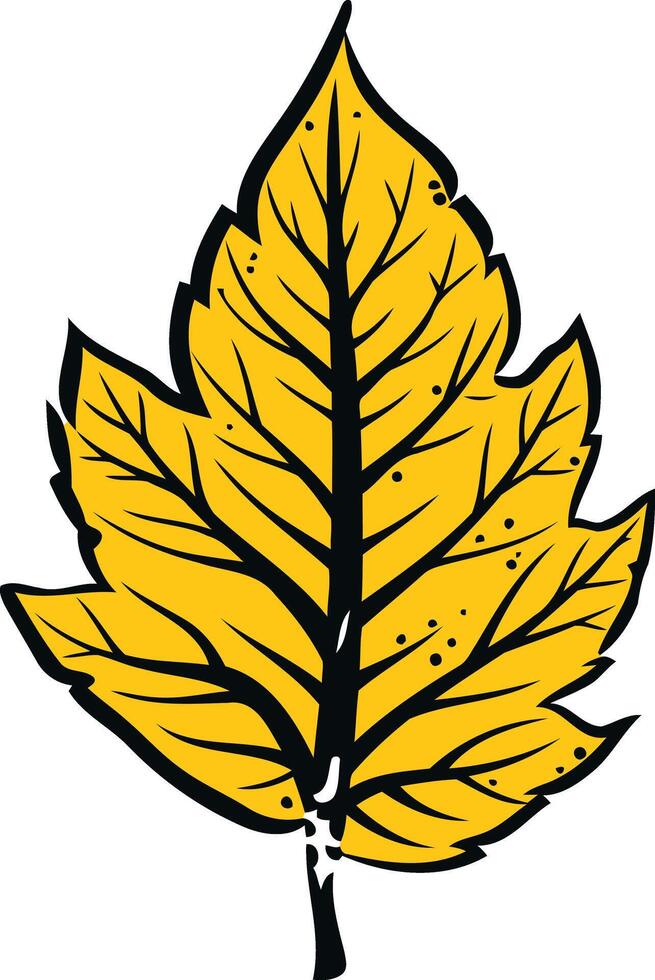 A simple, stylized illustration of a single autumn leaf in yellow and black vector