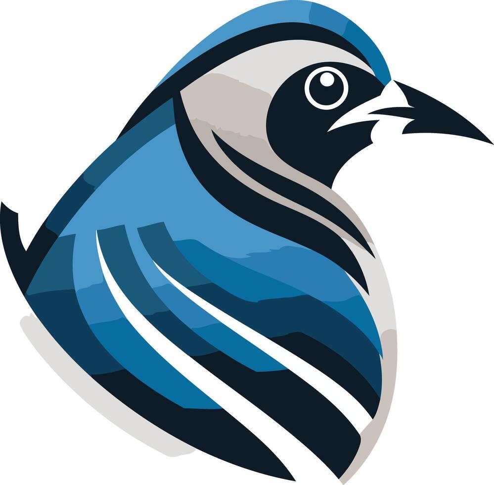 Abstract stylized bird logo design in blue, white and gray vector