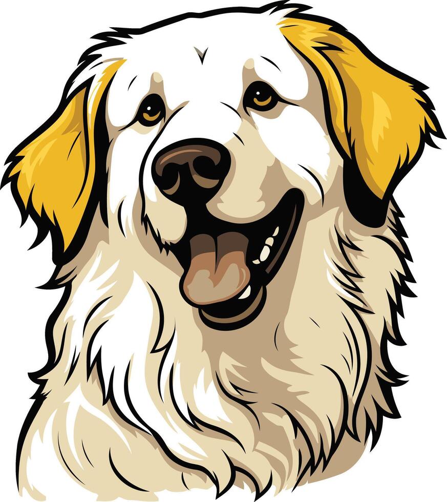 Smiling great pyrenees dog with large ears and fluffy white fur vector
