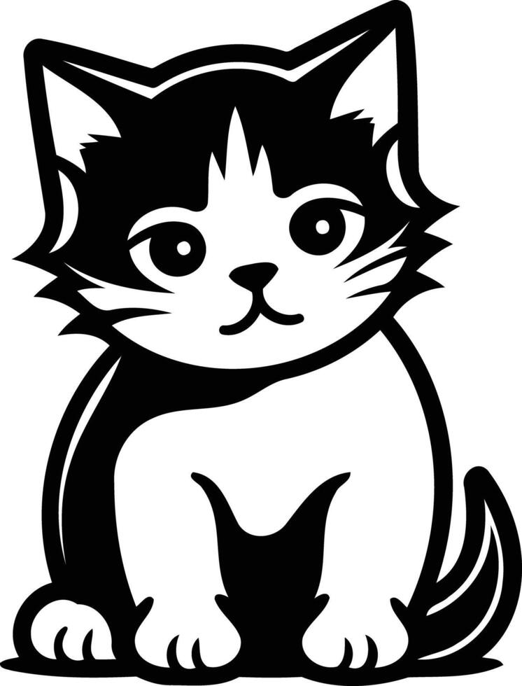 Cute cartoon cat illustration, black and white, perfect for t-shirt designs, pet products, or children's books vector