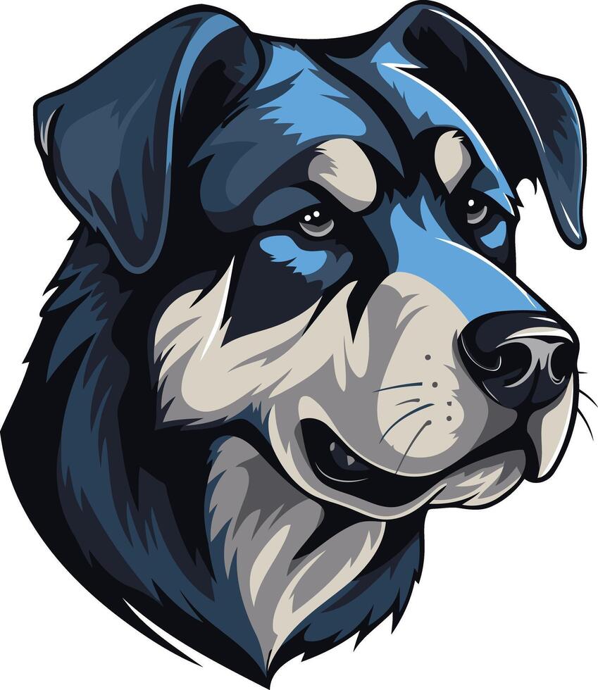 A stylized illustration of a black and blue dog's head, ideal for logos, branding, and pet-related designs vector