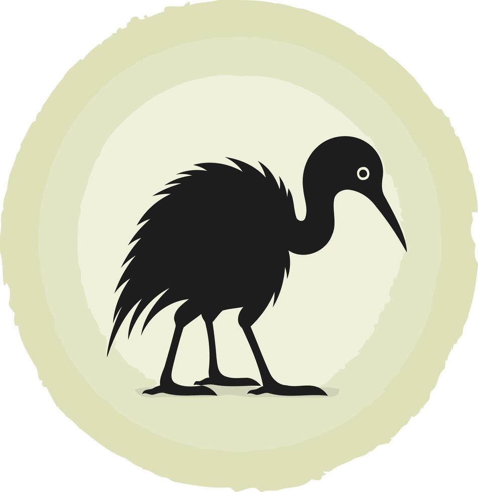 A simple silhouette of a kiwi bird standing on a soft, circular background, perfect for designs related to new zealand, wildlife, or nature vector