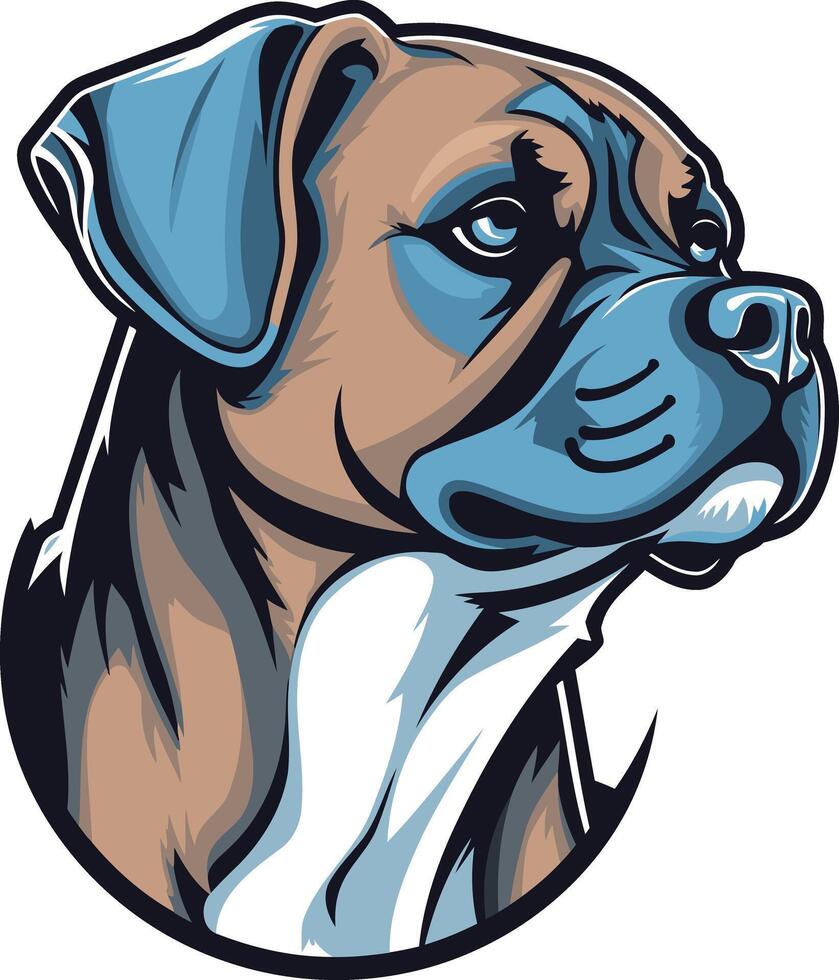 A bold and stylized illustration of a boxer dog's head, perfect for creating logos, apparel designs, and more vector