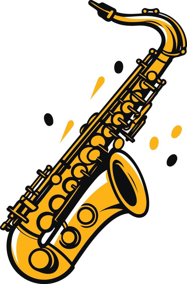 A bold, graphic illustration of a golden saxophone vector