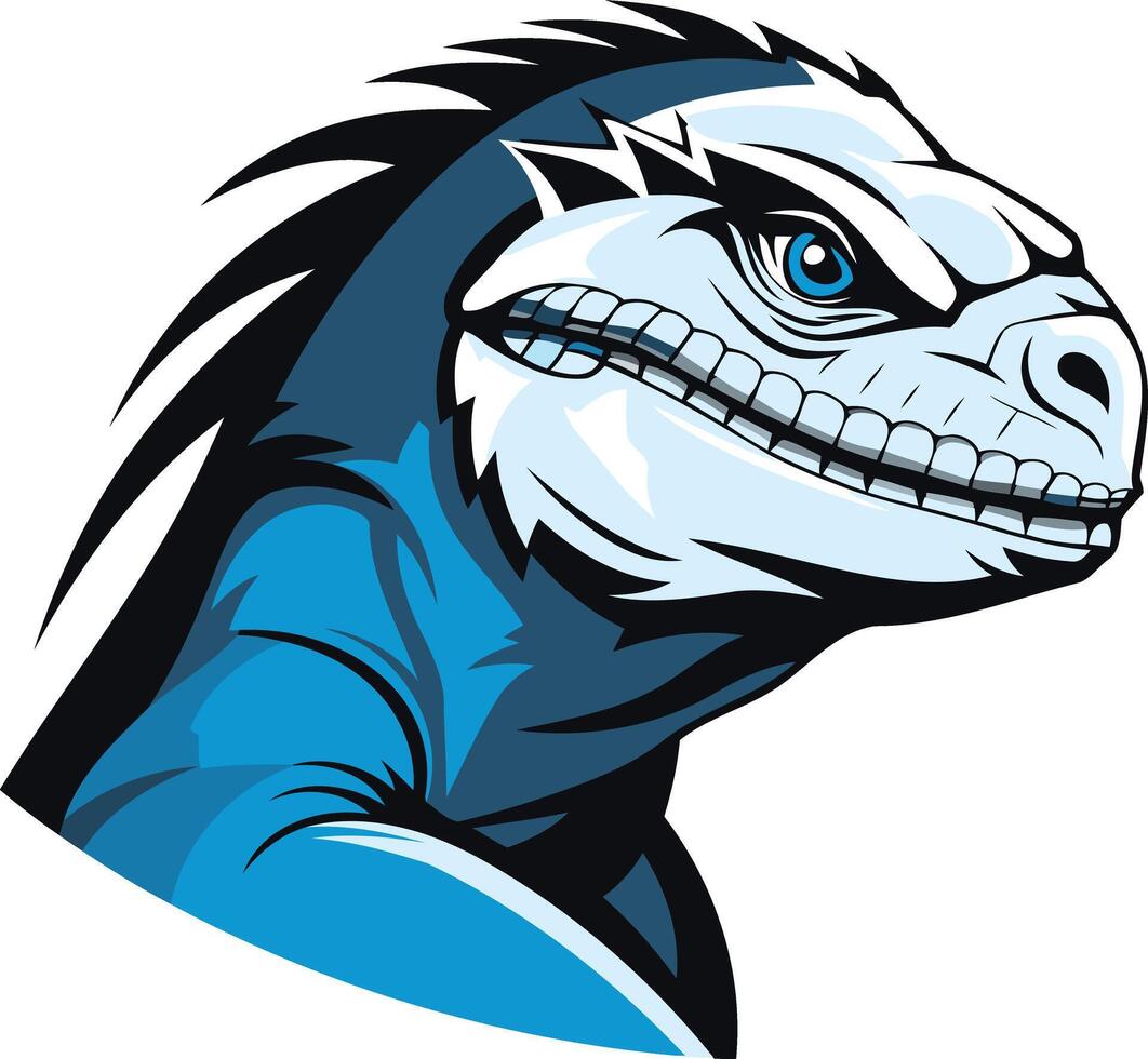 Powerful and fierce, this blue and white dinosaur mascot logo design is perfect for a sports team, gaming company, or brand needing a strong and impactful image vector