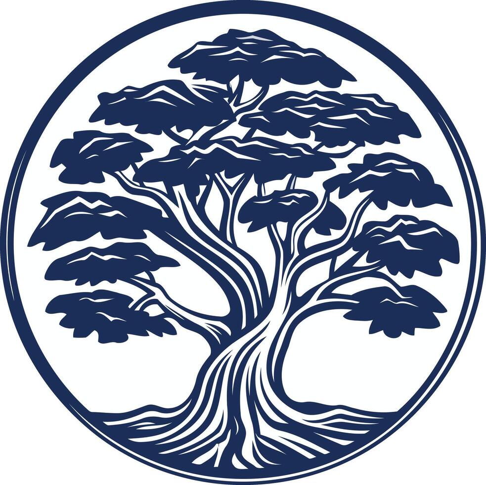 Silhouette of a Majestic Tree in a Circular Frame vector