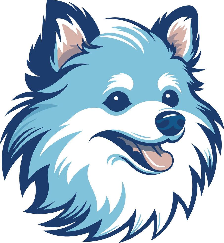 A friendly and cheerful blue pomeranian dog with a big smile, perfect for pet products, animal care, and dog-related businesses vector