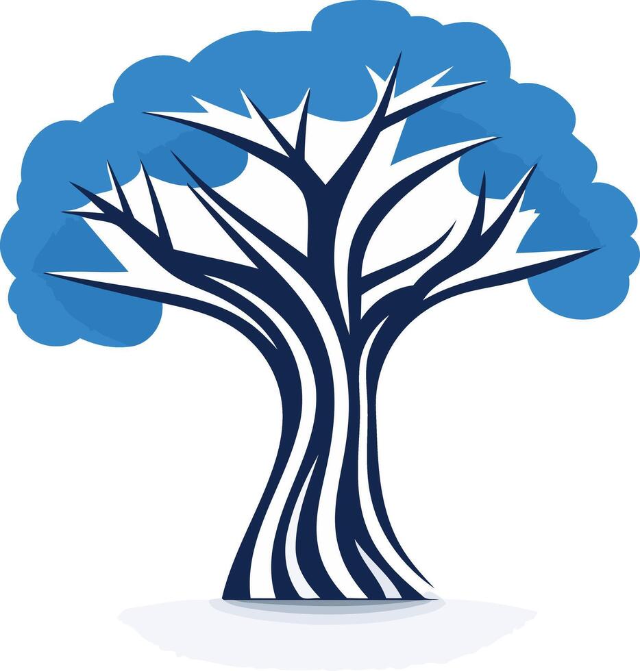 Stylized Tree with Blue Foliage and Dark Trunk vector