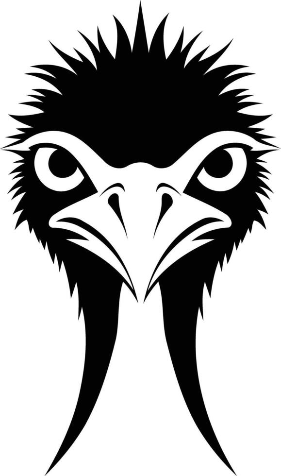 A bold, black and white illustration of an ostrich head, perfect for creating a logo, tattoo, or design vector