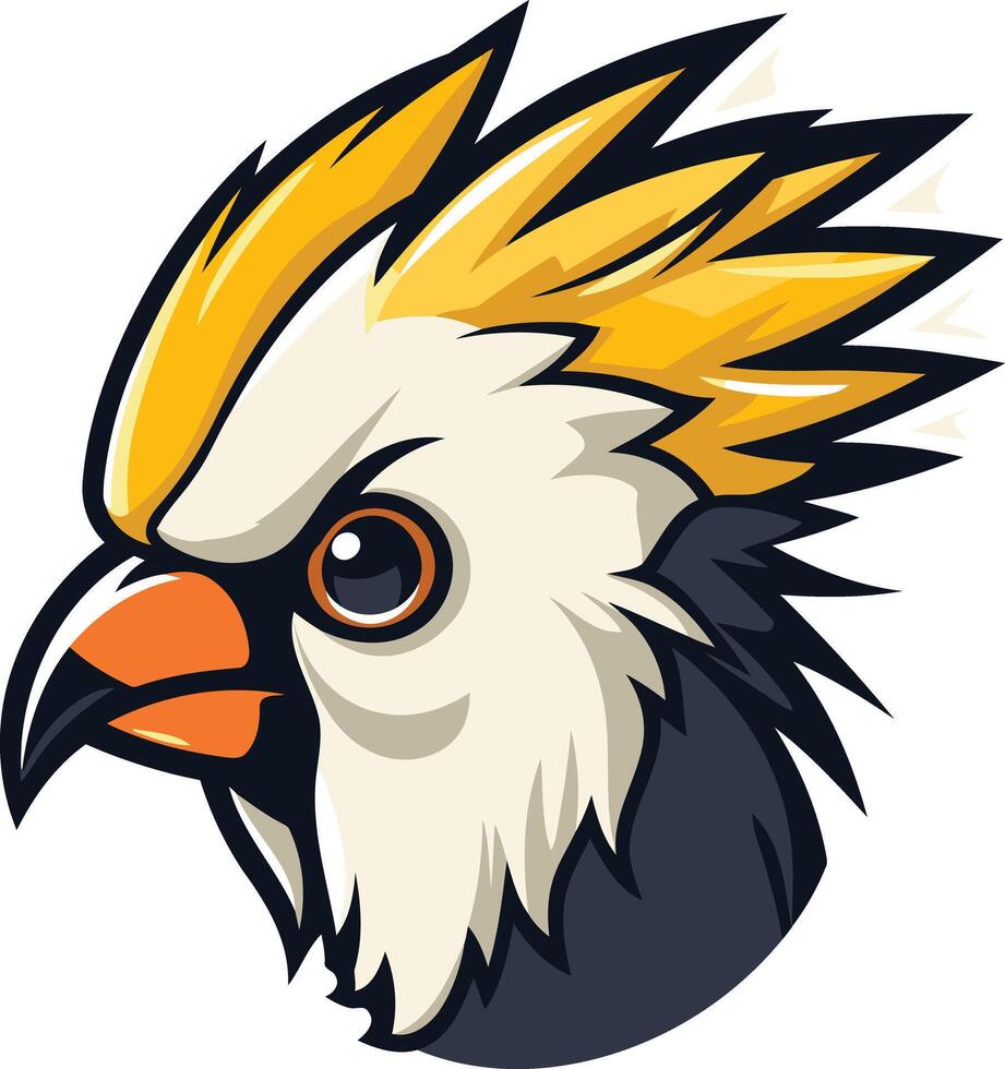 A fierce and cartoonish illustration of a white-crested hornbill, perfect for sports teams, mascot designs, and branding vector