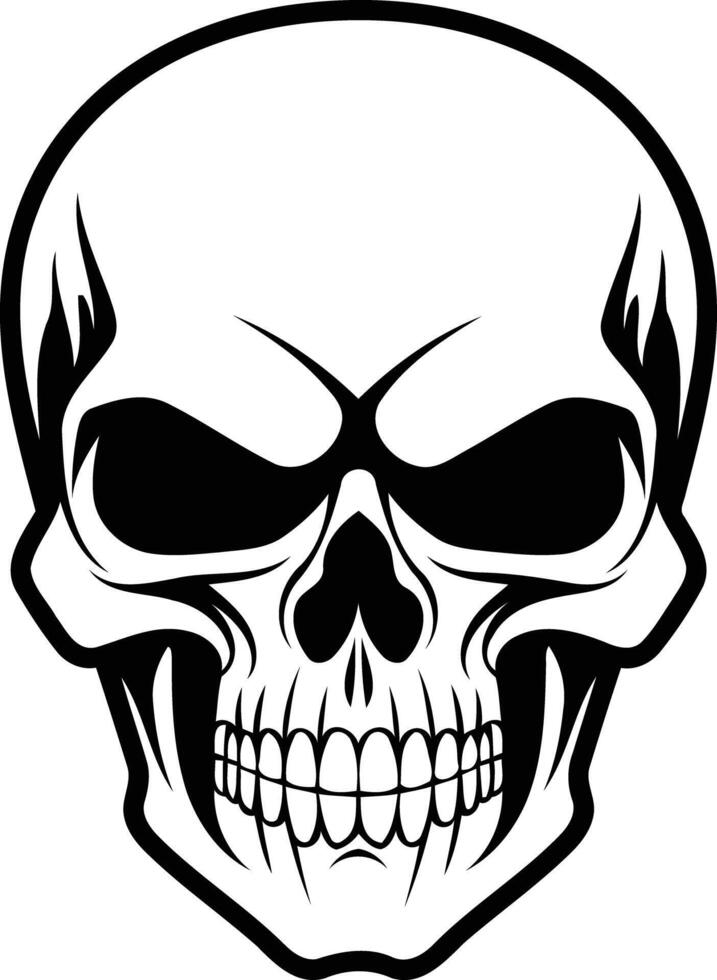 A menacing black and white skull illustration, perfect for adding a touch of danger or rebelliousness to your design projects vector