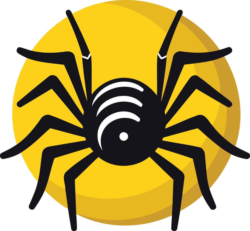A simple, flat-style illustration of a black spider on a yellow circle vector