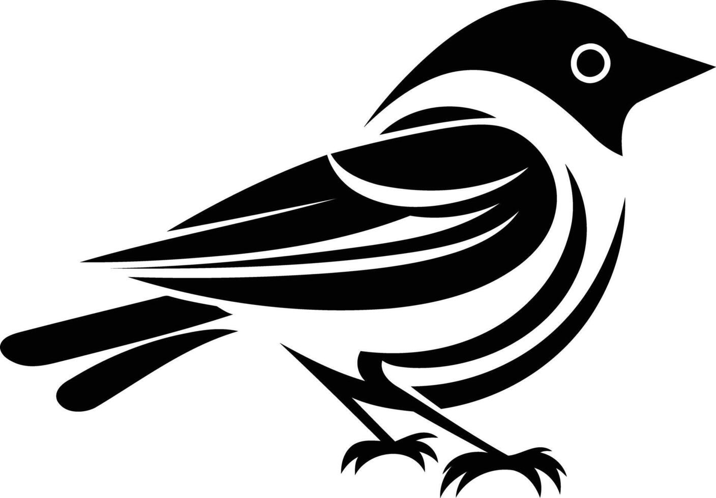 Stylized black and white bird silhouette perfect for tattoos, logos, and branding vector
