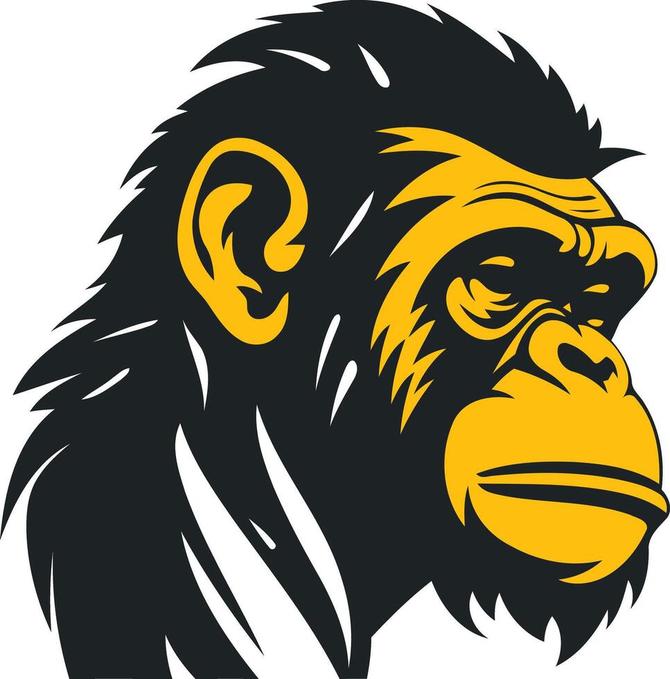 A bold, graphic illustration of a chimpanzee's head, perfect for branding, logos, and designs that need a strong, animalistic touch vector