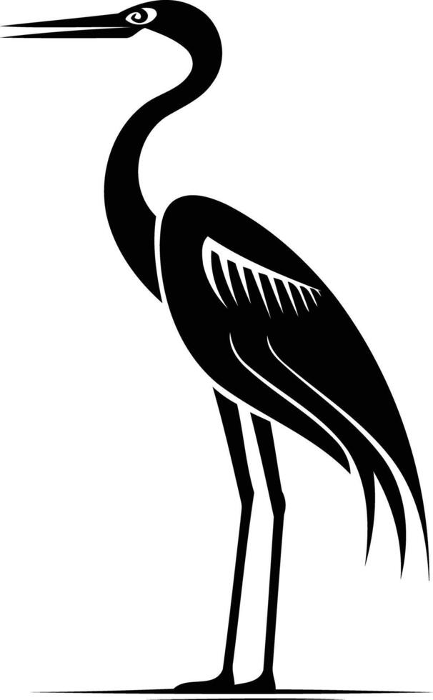 A stylized black and white silhouette of a graceful heron, perfect for branding, logos, or design projects vector