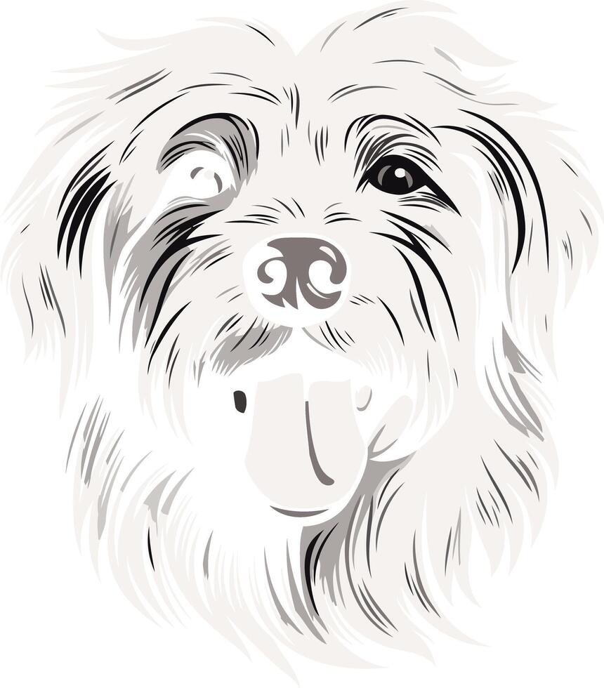 A charming black and white illustration of a happy dog with its tongue sticking out vector