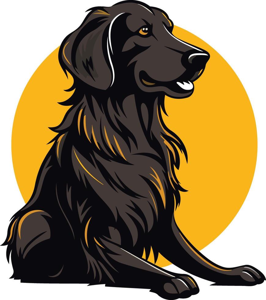 Black Dog Sitting with a Smile on a Yellow Circle vector