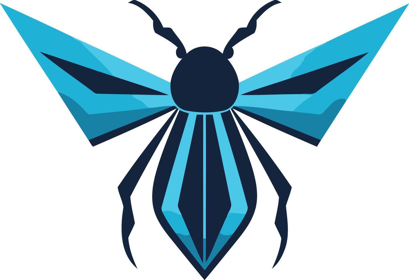 Abstract blue and black insect logo design with wings spread wide vector