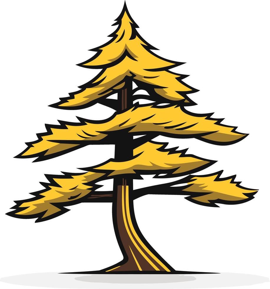 A stylized, cartoon-like illustration of a yellow pine tree vector